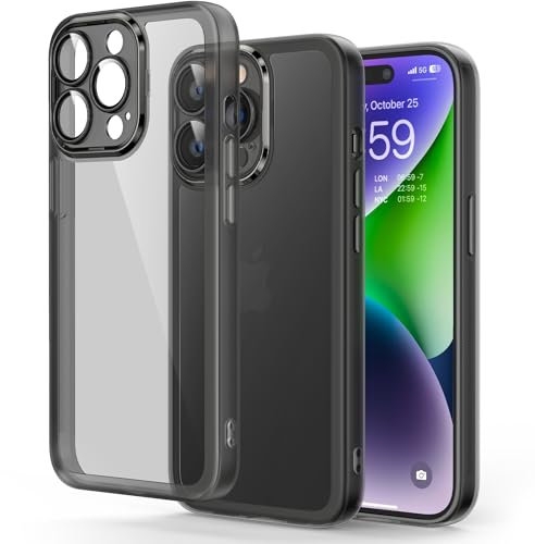 Honeyview Colored Clear Case for iPhone 14 Pro Max with Matte Border, Built-in Camera Lens Protector, Non-Yellowing, Shockproof, Armour Phone Cover for Apple iPhone 14 Pro Max 5G - Black