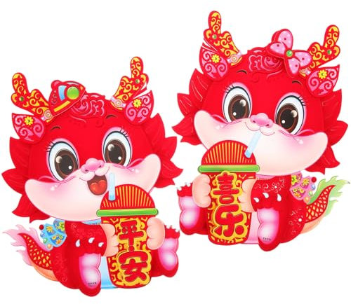 BESPORTBLE 2 Pièces Décoration Du Nouvel An Chinois Autocollants De Dragon Chinois Du Nouvel An Lunaire 2024 Ornements De Porte Fenêtre Autocollants De L'année Du Dragon Chinois Pour La Fête