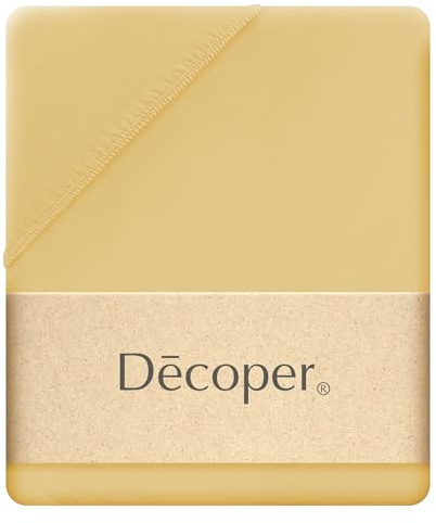Decoper ® Mako-Feinjersey Spannbettlaken aus 100% Baumwolle | Atmungsaktiv & kuschelig weich | Oeko-Tex Zertifiziert | bis 25 cm Matratzenhöhe | 180-200 cm x 200 cm | Farbe Senf