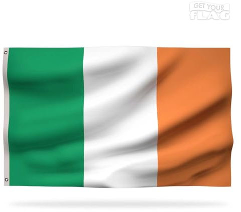 Bandera irlandesa premium de 150 x 90 cm - Bandera de Irlanda duradera y de calidad con 2 ojales metálicos ¡ Siéntete orgulloso de tus colores !