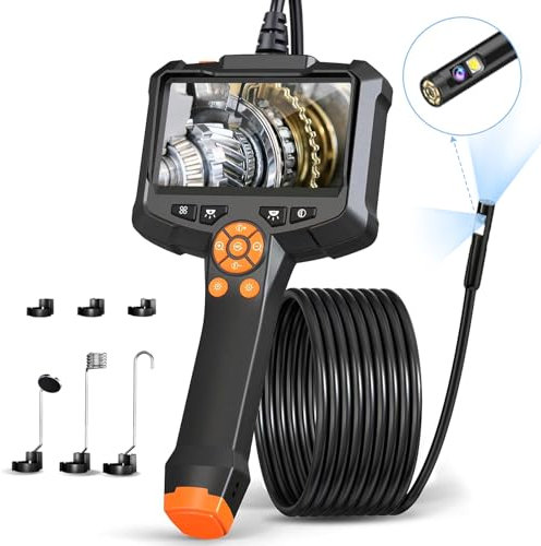 Dual Lens Endoscope Inspection Camera, AOPICK 4.3'' IPS Screen 1080P HD Handheld Borescope Inspection Camera with 8 LED Lights, IP67 Waterproof Portable DrainCamera with 16.5ft Semi-Rigid Cable