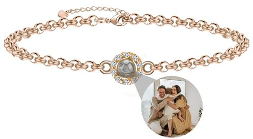 Zopmopae Personalisiertes Armband mit Bild innen, Individuelle Foto Projektion Armband, Kreis Bild Armband personalisiert, Foto-Gedenk-Armband für Frauen Freundin Mutter Männer Haustiere
