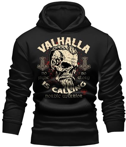 LOBO NEGRO Kapuzen Pullover Hoodie für Wikinger Nordmann Keltic Fans - Valhalla is Calling - no Fight no Glory