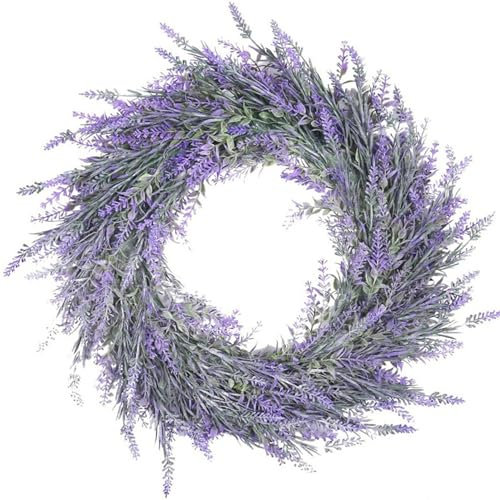 Lavender Wreath Artificial 18x18in Spring Wreath Decorative Hanging Vivid Wreath Spring Decor for Front Door Wall Wedding Spring Wreath