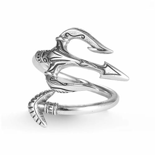 Dishowme Poseidon Dreizackring, Punk, Harpune, Knöchelring, verstellbares Fingergelenk, Schmuck für Damen, Herren, Mädchen, Metall, Silber, Kein Edelstein