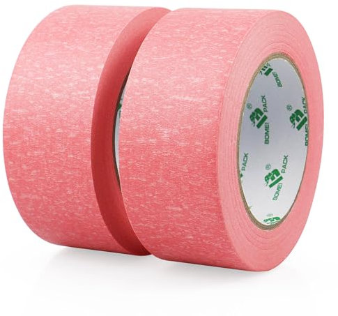 BOMEI PACK Lot de 2 rouleaux de ruban adhésif rose de 48 mm x 50 m pour artistes, décorateurs, loisirs créatifs, masquage de lignes de cadre
