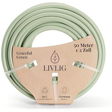 LIVLIG | Gartenschlauch 50m 1/2 Zoll, Wasserschlauch Made in Germany aus recyceltem Material, formstabil | Farbe: Grün