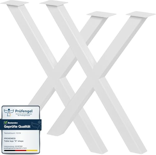 PROVENEDI - Tischbeine Metall weiß - 2 Stück X Form, rostfrei & modern - Tischgestell Maße L60 x B6 x H72 cm mit Bodenschoner für Schreibtisch Esstisch, Konferenztisch