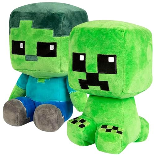 2 Stück Creeper Plüschfigur, M-iNe Craft Plüschtiere, Kawaii Kuscheltier Creeper Charaktere Puppe,Home Dekor Cartoon Stofftier Spielzeug Gefüllte für Fans Kinder,zum Spielen, Sammeln & Kuschel A