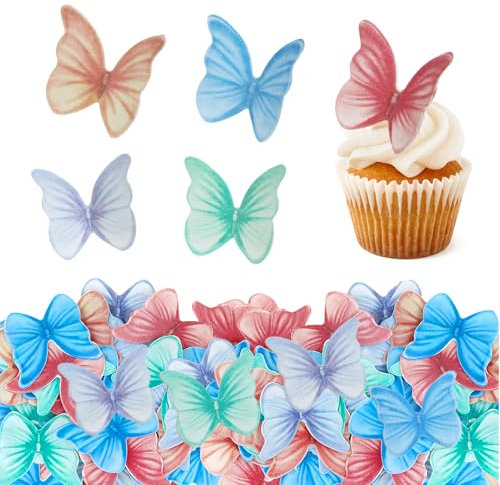 48Pcs Edible Butterfly Cupcake Toppers Colorful Butterfly Cupcake Decoration 3D Artificial Butterfly Dessert Toppers for Cakes Colorful Butterfly Toppers Birthday Party Cupcakes Decorating Supplies