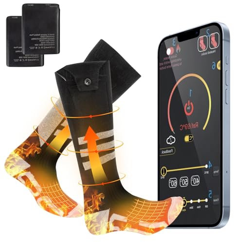 Olycism Calze Riscaldate a Batteria 5000mAh con App Calze Riscaldanti Donna & Uomo Lavabile con 3 livelli di riscaldamento per la caccia invernale all'aperto pesca equitazione sci (Taglia M)