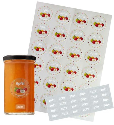 FOTOFOL transparente Aufkleber Marmelade - selbstklebende Etiketten für Marmeladengläser, Deckeletiketten, Einmachgläser (Apfel)