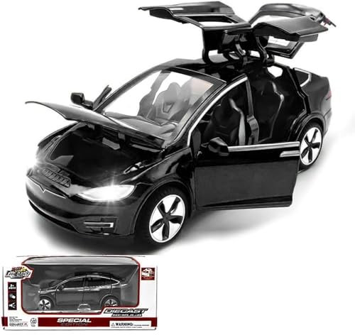 TOPRON Modellauto Tesla Model X 1:32 Maßstab,Druckguss-Legierung Elektronisches Spielzeug mit Rückziehfunktion, mit Lichtern und Musik, Mini-Fahrzeugspielzeug als Geschenk für Kinder(Schwarz)