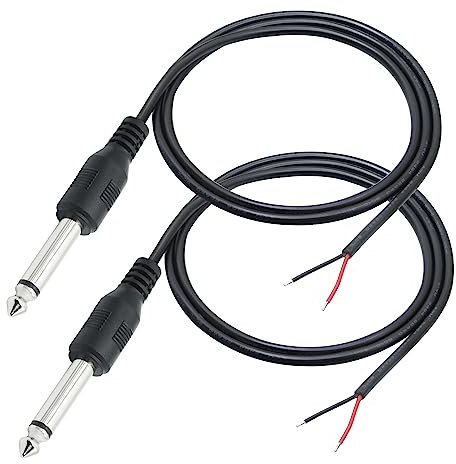 Riertostng 6.35mm Male Plug to Bare Wire Open End Audio Cable 3FT,TS Mono 1/4 inch Jack Connector Adapter,for Speaker Microphone 6.35mm Replacement DIY Repair(2Pcs)