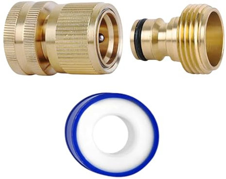 MYPURECORE Brass Hose Connector Set - 3/4 Inch Female Thread Tap & Male Quick Connectors + PTFE Tape | Universal Outdoor Tap Adapter for Garden Hoses & Fittings | Leak-Free, Garden & Hose Accessories
