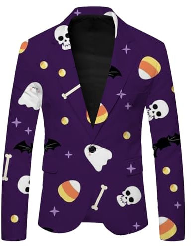 Beokeuioe Giacca blazer colorata, giacca per feste, da uomo, vestibilità normale, da uomo, per Halloween, per cosplay, Viola scuro, L