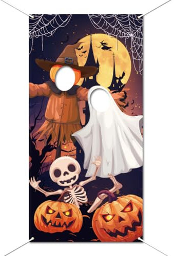 WADORN Halloween Skelett Fototür Hintergrund Requisiten Halloween Party Großes Stoff Foto Türbanner Dekor Für Halloween Mottoparty Dekoration Halloween Partyzubehör 180x90cm
