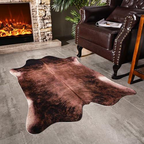 Easycozy Teppich aus Rindsleder, großer Kuhdruck, 90 x 120 cm, verdickt, elastisch, für Schlafzimmer, Wohnzimmer, Heimbüro, westliche Dekoration