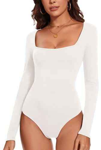 SERSARY Langarmbody Damen Body Langarm Thermo Langarmshirt Bodys Bodysuit Eng Tiefer Ausschnittt Micro Fleece Oberteil Unterziehbody T-Shirts Elegante Body Suit Damen,Weiß,2XL