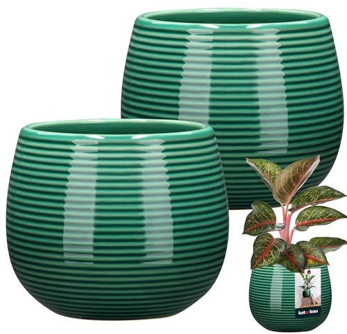 KOTARBAU® 2 x Pot De Fleurs Rond Turquoise avec ⌀ 12 Cm en Céramique Émaillée|Pot en Céramique Turquoise|Cache-Fleur en Céramique Émaillée Cannelée|Pot De Fleurs avec Finition Brillante