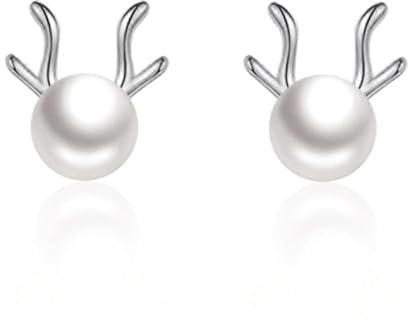 Ohrstecker Silber 925 Rentier Ohrringe Kleine Perlen Ohrstecker für Damen Mädchen Weihnachten Elch Ohrringe