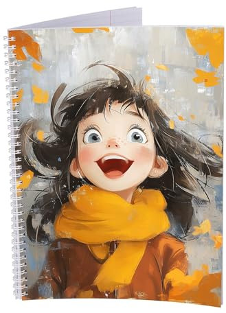 druck.de Collegeblock – 5 Stück – DIN A4 – 80 Blatt – 80g Volumenpapier – gelocht – Spiralbindung weiß – Korrekturrand – perforiert – Spiral Notizblock (Anime Mädchen, Kariert)