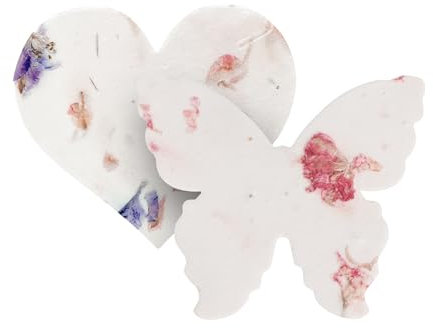 Seed Bloom Pflanzbares Samenpapier-Set, 48 Stück, 24 Herz- und 24 Schmetterlingsformen mit Wildblumensamen, Hochzeits-Samenpaket, Gastgeschenke, Brautparty, Babyparty