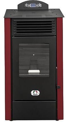 STUFE A PELLET ITALIA California 10 KW WiFi | Poêle à Granulés à Air Ventilé Efficacité 90% Chauffe 80m² Autonomie 20H Programmable Contrôle WiFi 5 Puissances Design Compact Garantie 24 Mois Rouge