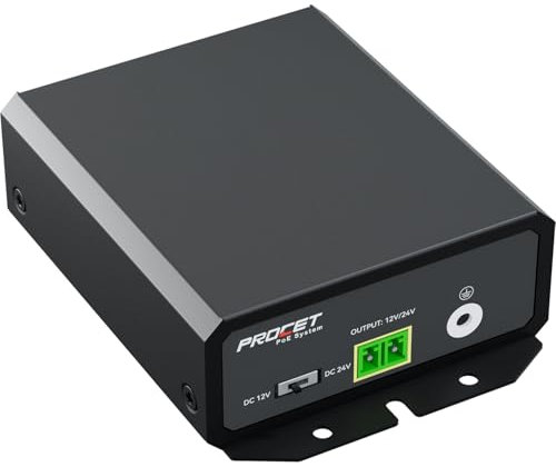 PROCET Gigabit PoE Splitter Adapter verstellbar 12V/24V 25W PoE+, -40°C bis 65°C, PoE 6KV Schutz, für Nicht-PoE Basisstationen, Wireless AP, Netzwerkkameras, PT-PD208GT