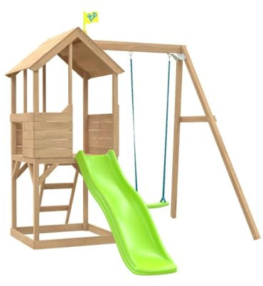 TP Toys Treehouse Wooden Play Tower With Wavy Slide & Slide Lock With Ladder, Shaded Sand Or Ball Pit And Slide. Made From FSC Certified European Wood. Garden Playhouse For Kids - 3 Years+