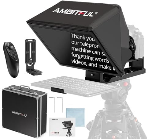 Ambitful T14Pro Teleprompter für Kamera, iPad, Android-Tablet, Smartphone, App-Steuerung/keine Montage, kompatibel mit iOS Android, für Online-Tech/Interview/Vlogger/Live-Streaming