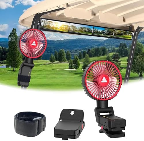 MA3TY Portable Fan Magnetic, Rechargeable Camping Fans, 10400mAh Battery Operated Clip on Fan with Lights, 180° Adjustable Cordless USB Fans for Golf Cart, Outdoors, Stroller, Travel, Home Desk (Red)