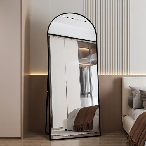 Miroir Complet arqué 180x80 cm, Minimaliste sur Pied, Grand Miroir de Sol Pleine Longueur, Bombé et Suspendu, Elliptique, Noir (Noir, 180x80 cm)