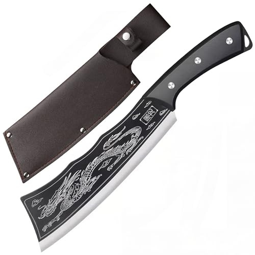 BleezeBlessz Scharfes Kochmesser, Küchenmesser, Wikingermesser, aus Carbonstahl mit ergonomischem Holzgriff, Klingenlänge 20 cm, Grillmesser, Outdoormesser