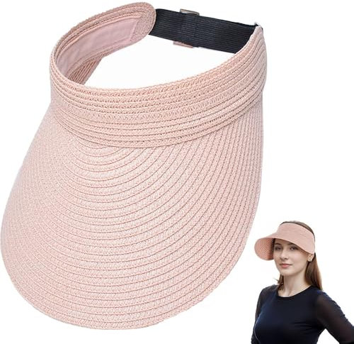 Chapeau Femme Soleil, Chapeau de Soleil Femme Paille, Casquettes Visière de Paille Bord Large Anti UV d'été Plage Pliable Bonnets (FR/ES, Alpha/Lettres, Taille Unique, Rose)