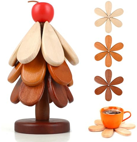 Baum Design Holzuntersetzer Topfuntersetzer – Anti-Verbrühung, für Küche & Tischdeko, geeignet für Teekannen, heiße Pfannen & Schüsseln, Isolierpad aus Holz