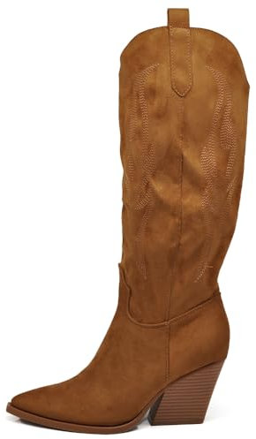 IF Fashion Stivali Cowboy Western Texani Scarpe da Donna Primaverili A Punta Camperos Camoscio Sintetico 662-2 Cuoio N.38