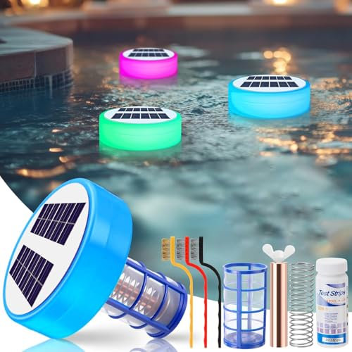HYQNG Ioniseur de Piscine Solaire pour Piscine au-Dessus du Sol, nettoyant Automatique de Piscine Flottante avec lumière LED, ioniseur de Piscine en cuivre jusqu'à 35 000 gallons
