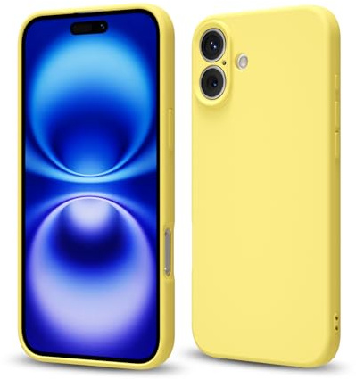 Svaove for iPhone 16 Phone Case Liquid Silicone, Thin Ultra Slim Minimalist Phone Cover, Girly Cute Plain Bright Solid Color Matte Soft Rubber Jelly Gel Plastic TPU Bumper, Yellow