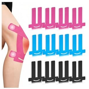 12 Pcs Precut Kinesiotapes Knie Kinesiologie Tape Sport Wasserfestes Knie Tape Vorgeschnitten Elastisches Hautfreundlich Sport Tape Knie Muskelunterstützung für Knie Ellbogen Schultern Gelenke