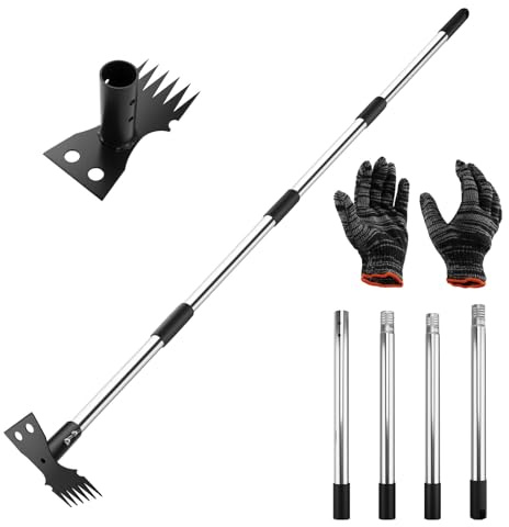 Homvvi Unkrautstecher - 2 in 1 Unkrautentferner und Gartenhacke, 150cm Unkrautstecher mit Stiel, Effizientes Unkraut Entferner - Löwenzahnstecher mit Verstellbar Griff, Kein Biegen Gartengeräte