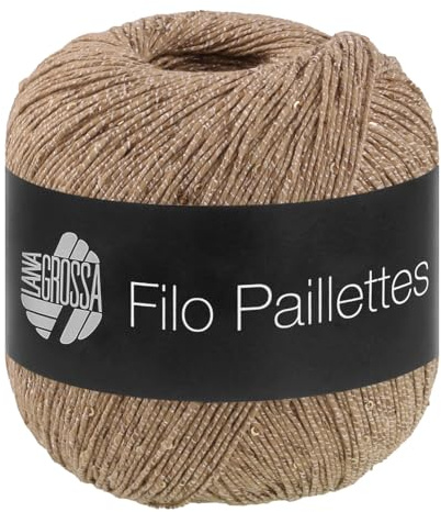 LANA GROSSA Filo Paillettes |Edles, fest verzwirntes Garn mit Pailletten & Matt-Glanz-Effekt | Handstrickgarn aus 55% Baumwolle, 39% Polyester, 6% Polyamid | 50g Wolle, Stricken & Häkeln | 155m FB 17