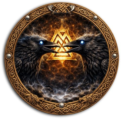 DARO Design - Viking Wandbilder Rund Ø 20 cm - Raben Valknut – Nordische Mythologie & Mystic Motiv - Als Wandbild oder Aufsteller – Inkl. Wandhaken & Ständer Aufsteller