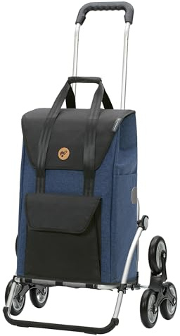 ANDERSEN Einkaufstrolley - Treppensteiger Royal Shopper Senta 2.0 blau | ideal für Treppen, aus Alu, hohe Tragkraft, bis 50 kg - Tasche mit Kordelzug, Fronttasche, Reflektoren, 49 L