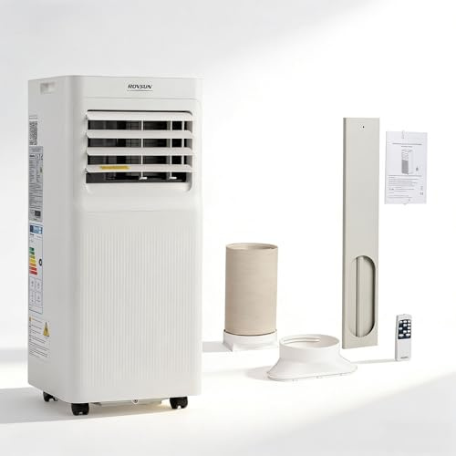 ROVSUN 3 in 1 Klimaanlage Mobil 7000 BTU mit Abluftschlauch, Moiles Klimagerät mit Kühl-, Entfeuchtungs- und Lüftungsfunktion, Mini Klimaanlage mit LED-Display & Fernbedienung & APP, 24H-Timer