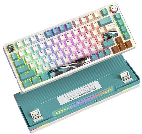 Mosptnspg 75% TKL Wired Mechanical Gaming Keyboard with Knob for PC | Quiet Linear Switch,Hot Swappable RGB Gasket Brown,Anti-Ghosting