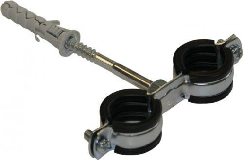 Anti Vibration Double Metal Pipe Clips Clamps Rubber Lined for 20-24mm Pipes (1/2BSP)