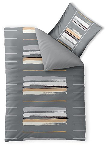 aqua-textil Trend Bettwäsche 135x200 cm 2tlg. Baumwolle Bettbezug Hanaa Streifen Grau Weiß Beige
