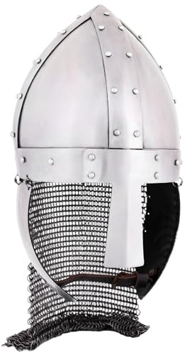 Ulfberth Nasalhelm, Wangenklappen, Brünne, 2 mm Stahl, Schaukampf | Authentische Helm Replik mit Polsterinlay, für Reenactment, LARP, Historische Darstellungen & Fantasy Cosplay