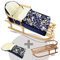 BAMBINIWELT KOMBI-ANGEBOT Holz-Schlitten mit Rückenlehne & Zugseil + universaler Winterfußsack (108cm), auch geeignet für Babyschale, Kinderwagen, Buggy, aus Wolle im Eulendesign (Motiv $8)